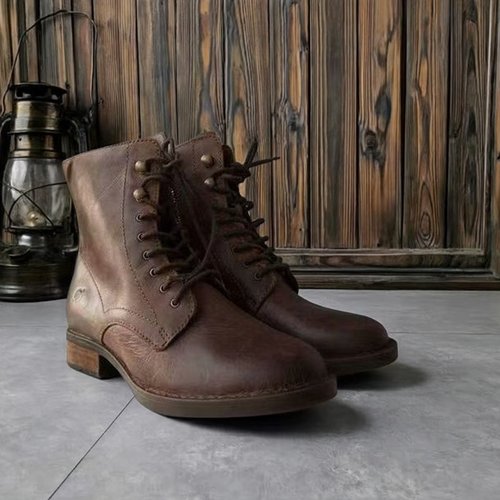 【秀履】秋冬款西部风系带侧拉链方跟户外休闲高帮全皮女靴 8M/39