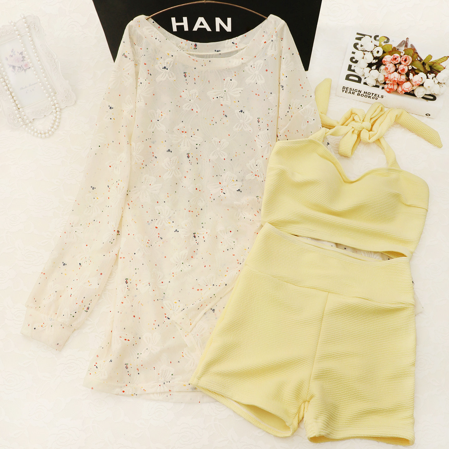 【雾影浣纱】微胖显瘦微透性感罩衫三件套泳衣女分体度假温泉新款