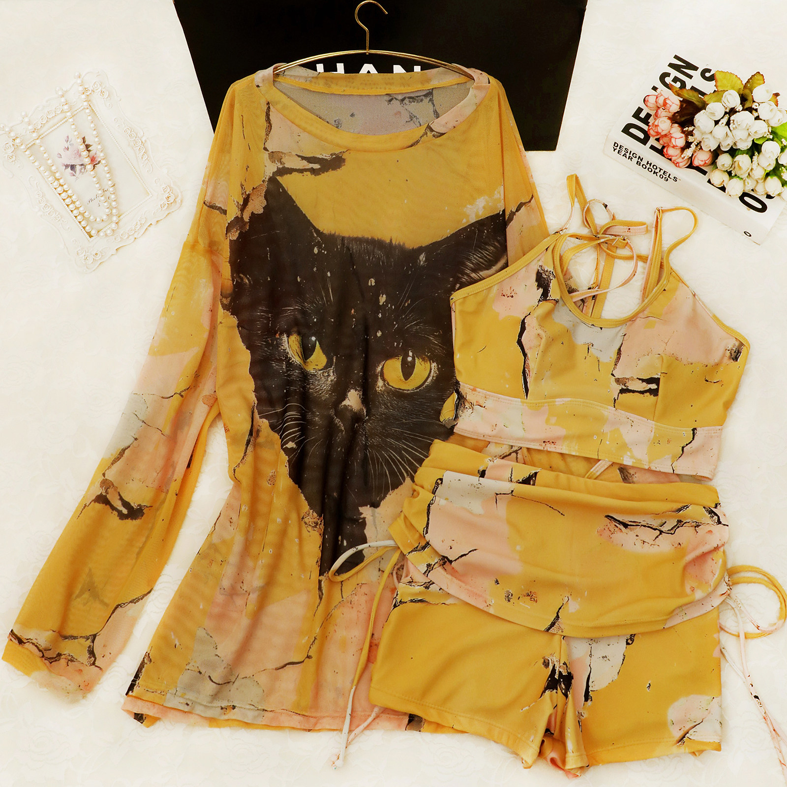 【活力橙黄】分体泳衣女三件套显瘦遮肉防晒罩衫海边度假夏季泳装