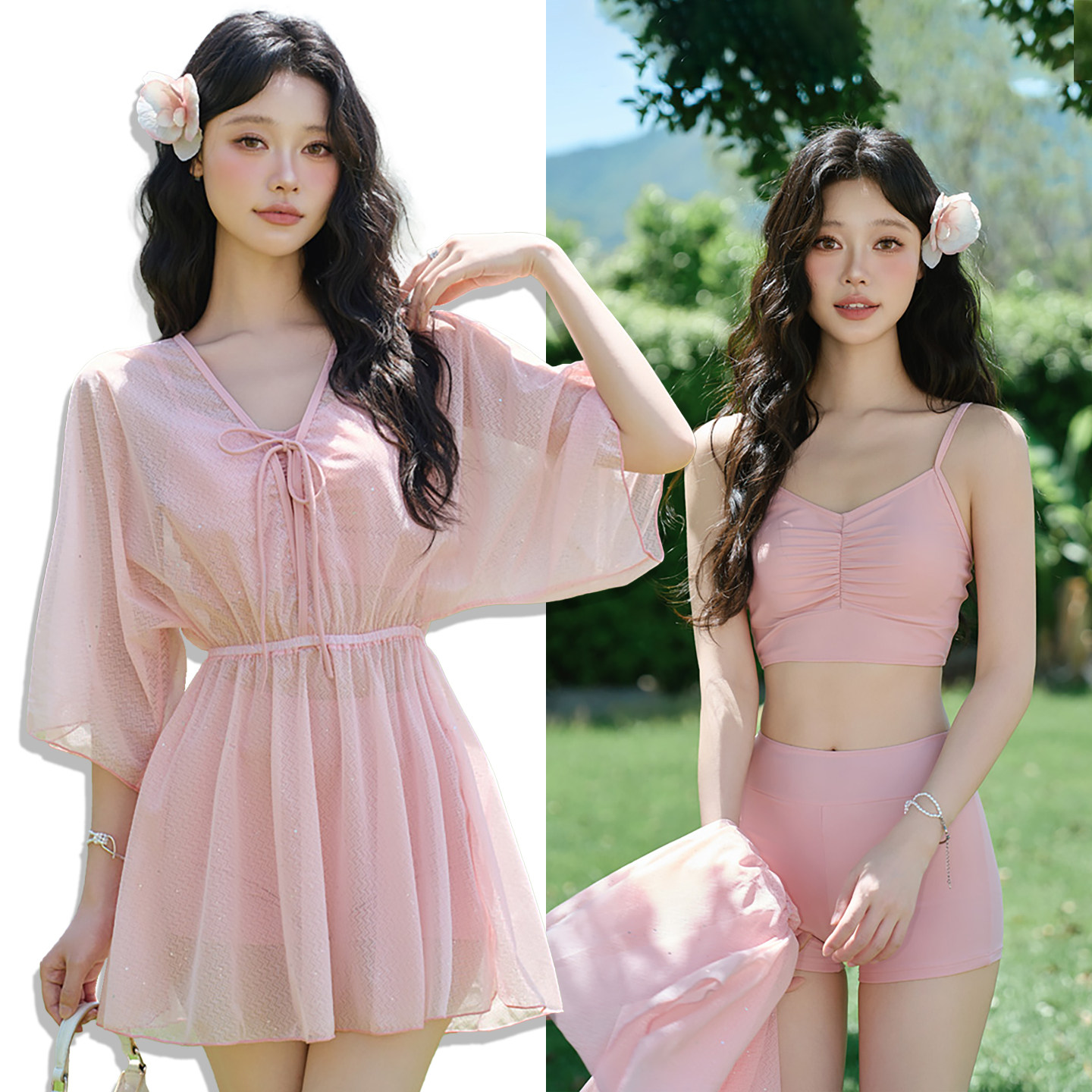 纯色高级感显白三件套分体泳衣女