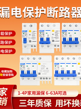 家用漏保DZ47LE-63A1P32A2P16A3P+N4P80空气开关空开带漏电断路器