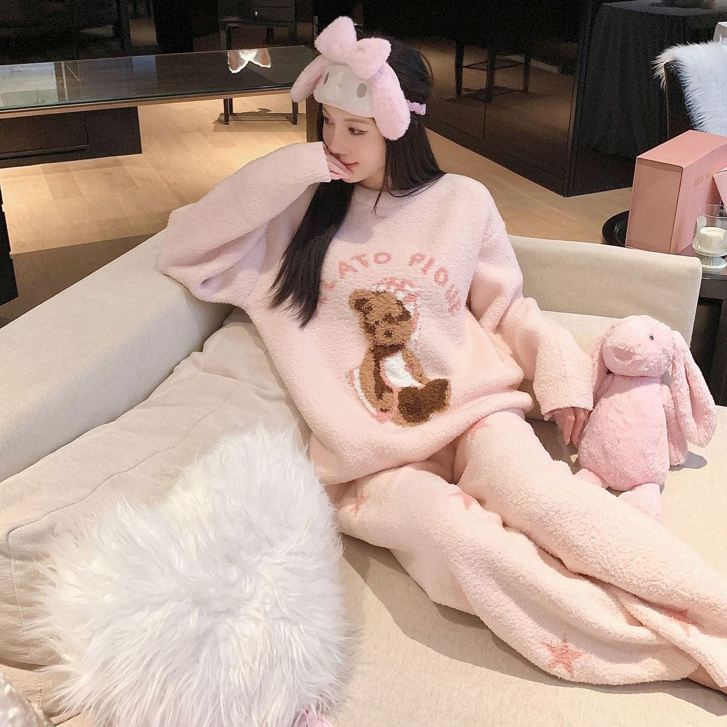 美女的睡衣~超甜美小熊加厚软绵绵睡衣 学院风减龄少女可外穿家居