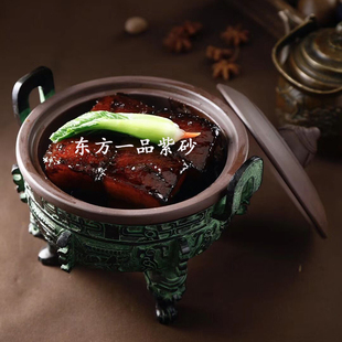 青铜鼎 紫砂餐具位上燕窝鲍鱼砂锅 仿古鼎陶瓷高档 酒店用品