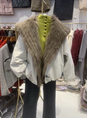 狐狸毛大毛领可拆卸轻薄短款白鹅绒派克羽绒服女冬季加厚保暖外套