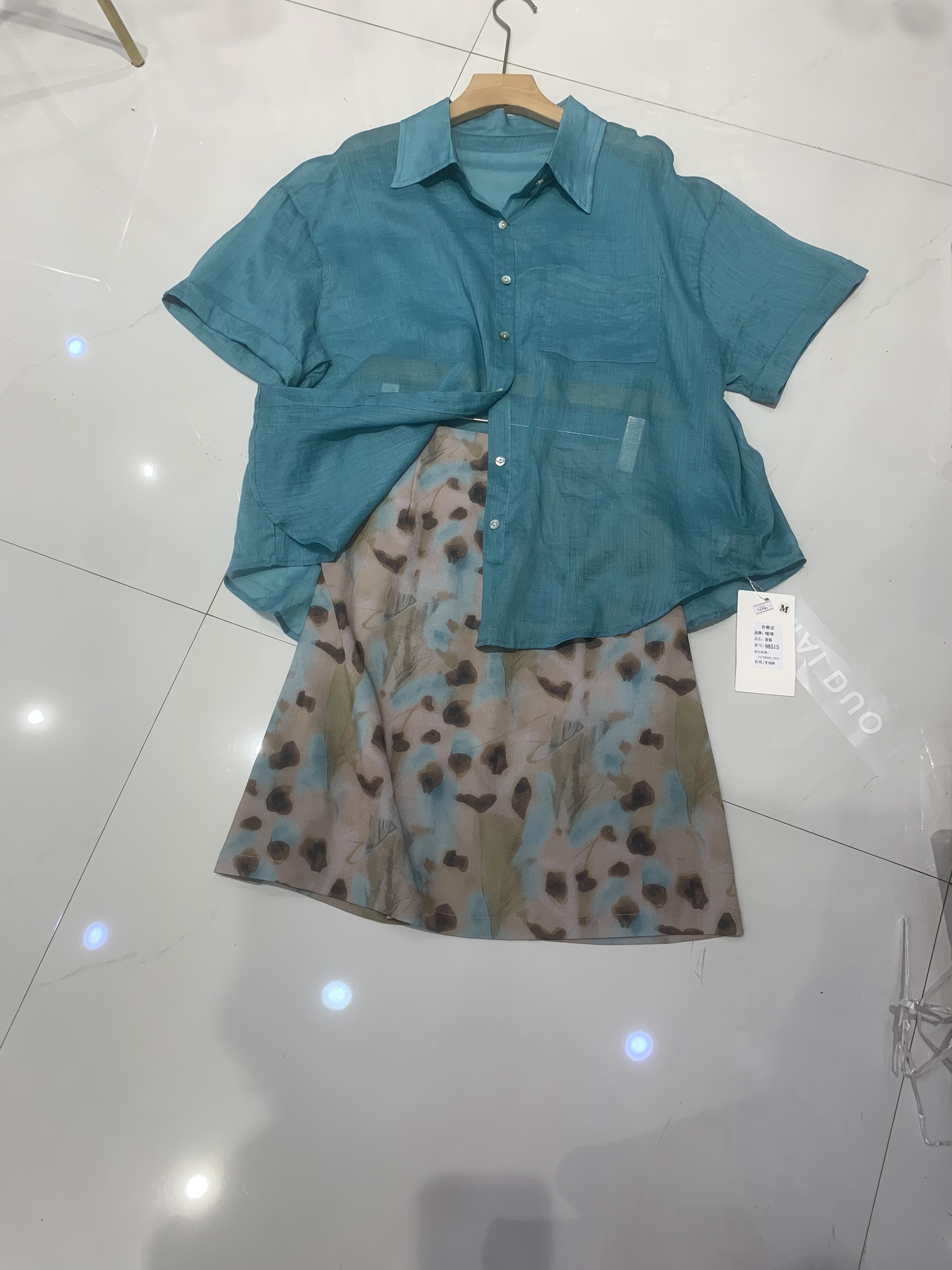 欧洲站欧货2026夏季新款高级气质苎麻衬衫印花半裙两件套女套装