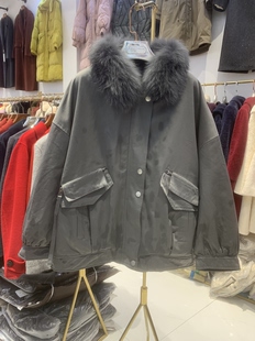 狐狸毛领可拆卸短款派克服棉面料加绒加厚保暖冬季女外套大版