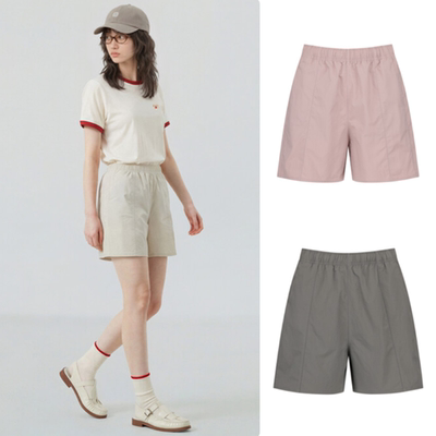 韩国正品代购 PROJECT M 26夏 女 纯色休闲百搭松紧腰短裤