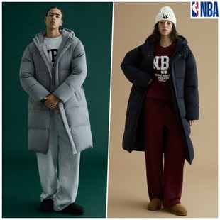 韩国正品代购 NBA 24冬 男女情侣  防水加厚长款连帽羽绒服