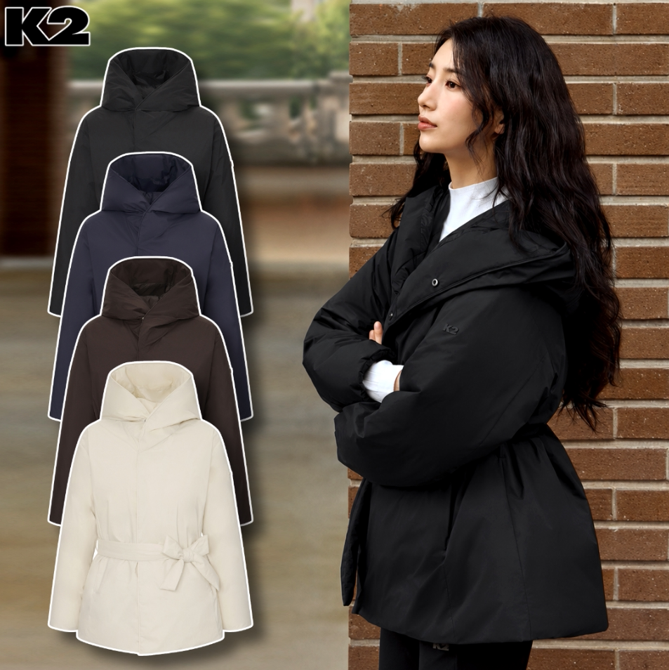 反季特价 韩国代购 K2 冬 女 时尚中长款连帽鹅绒羽绒服 鹅绒95%