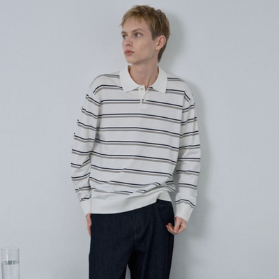 韩国正品代购Mind Bridge26春男士高定条纹翻领针织衫M1KT2170
