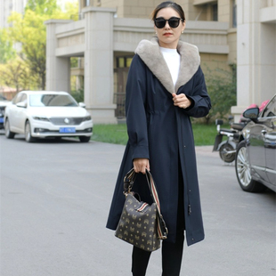 雪唯妮1米衣长女士长款 银蓝水貂派克服外套