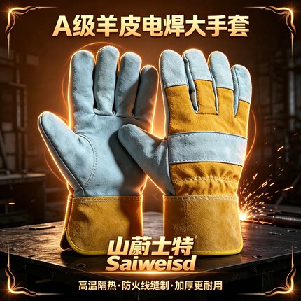 羊皮电焊手套耐高温柔软焊工专用劳保防护双层牛皮隔热耐磨手套