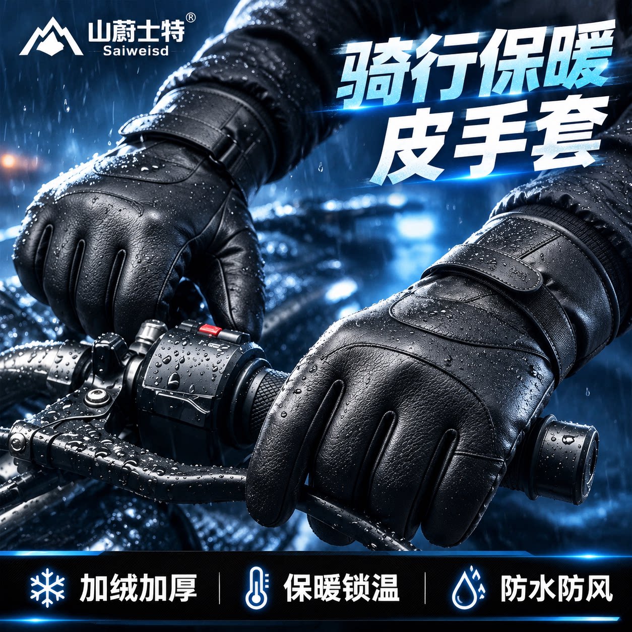 皮手套男士冬季骑行专用加绒加厚防风防水保暖电动摩托车防寒加棉