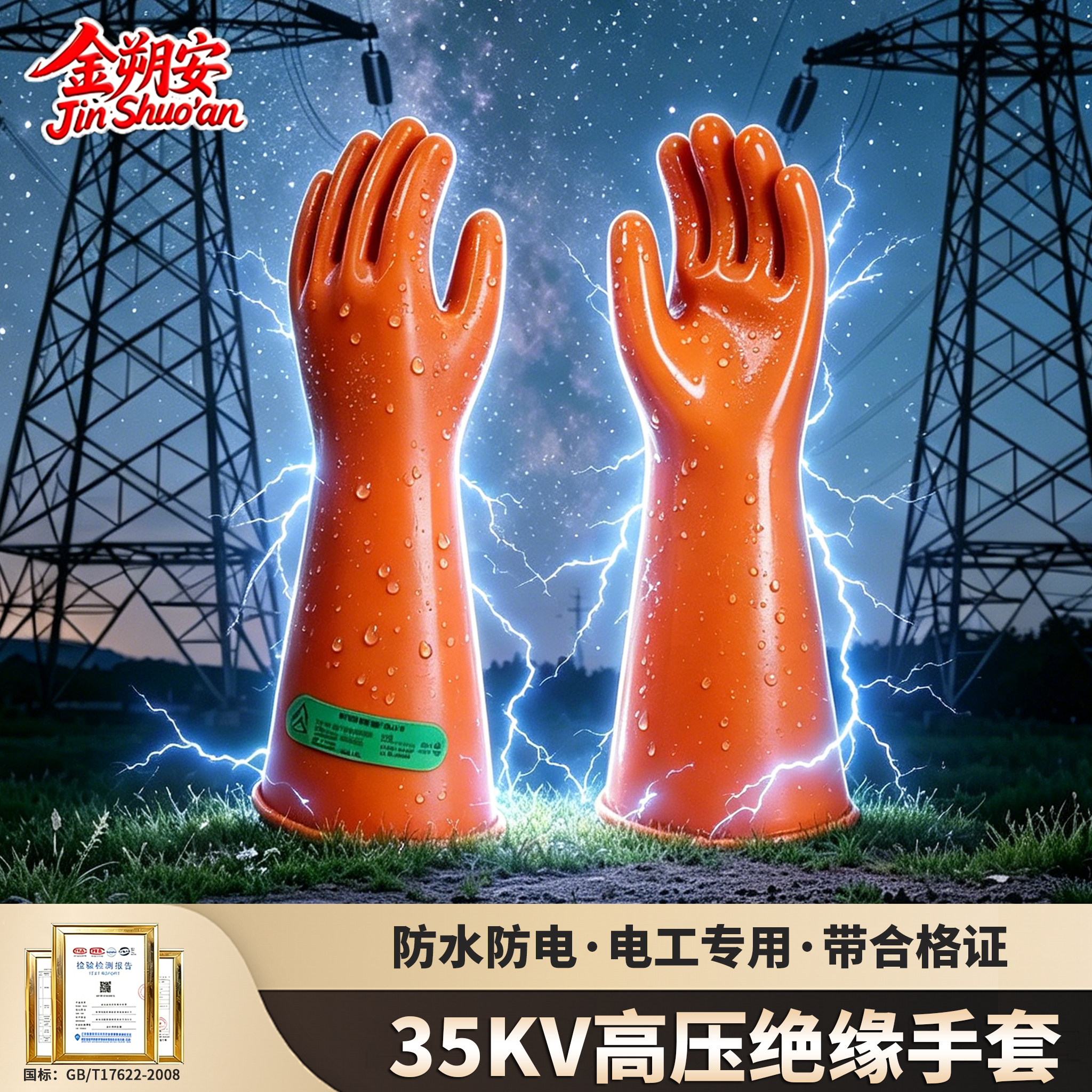 高压防水绝缘电工手套35KV20KV图片