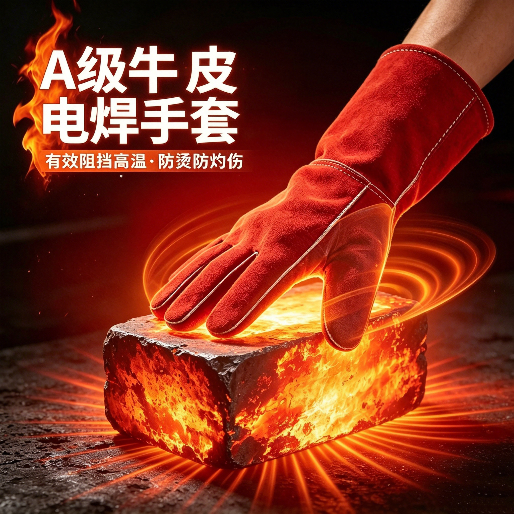 牛皮电焊防烫手套隔热耐高温焊工专用耐磨加长加厚防火线焊接手套