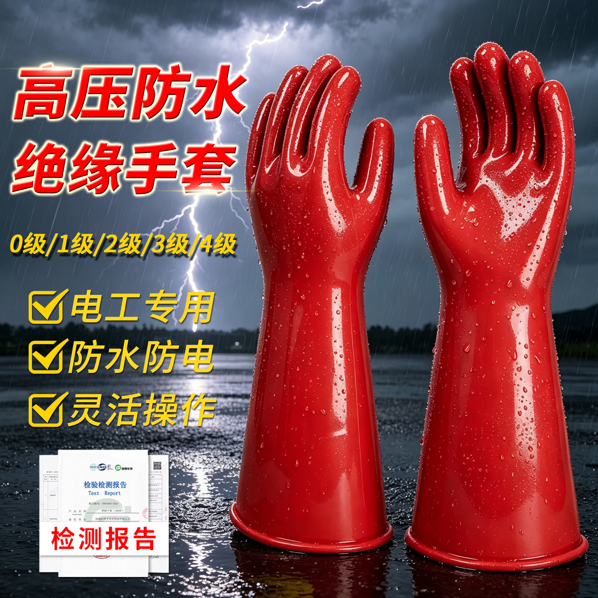 防水高压绝缘手套12KV20KV35KV供电局专用配电房电工防护橡胶手套