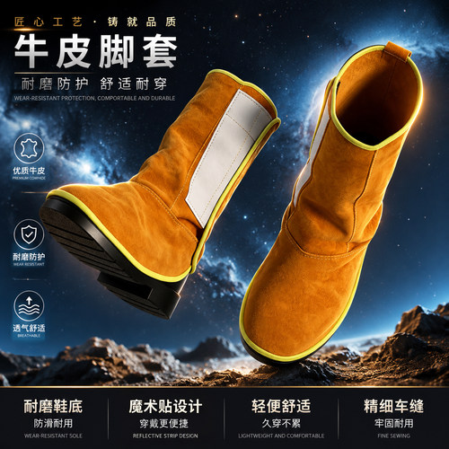 电焊防烫牛皮脚套耐磨隔热耐高温