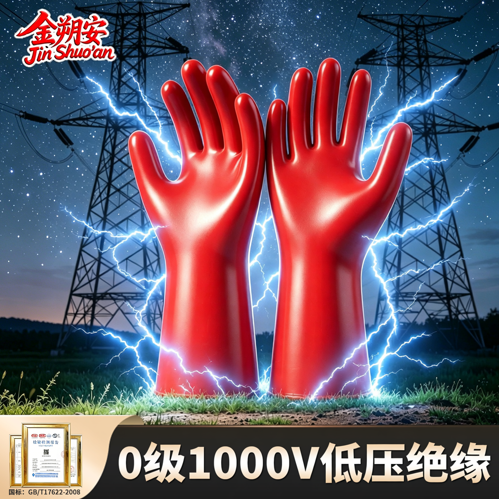 绝缘手套电工专用1000V带电作业安全防护10KV高压防触电橡胶手套