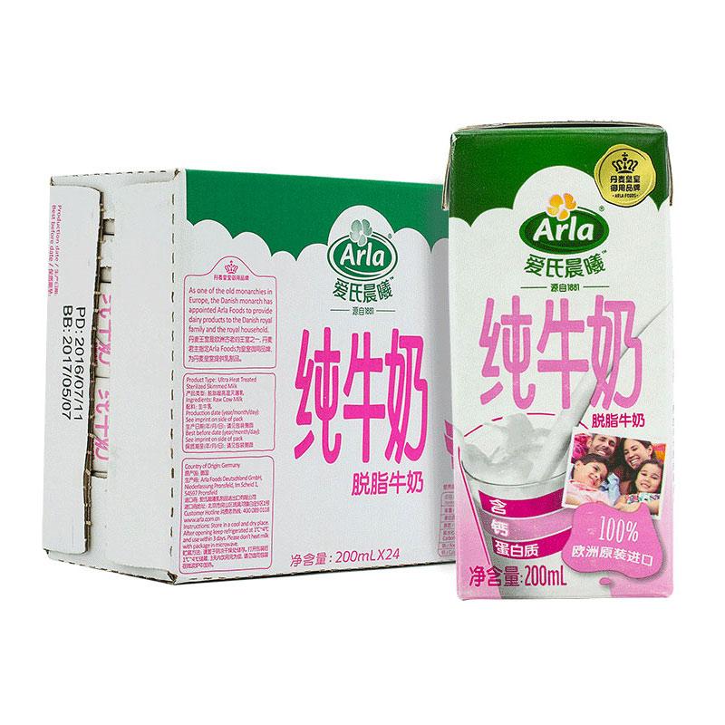 Arla爱氏晨曦 脱脂牛奶200ml*24