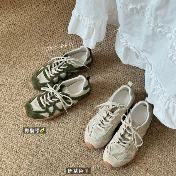 冰丝薄款夏季复古德训慵懒风休闲运动阿甘鞋真皮网鞋透光透气女鞋
