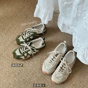 冰丝薄款夏季复古德训慵懒风休闲运动阿甘鞋真皮网鞋透光透气女鞋