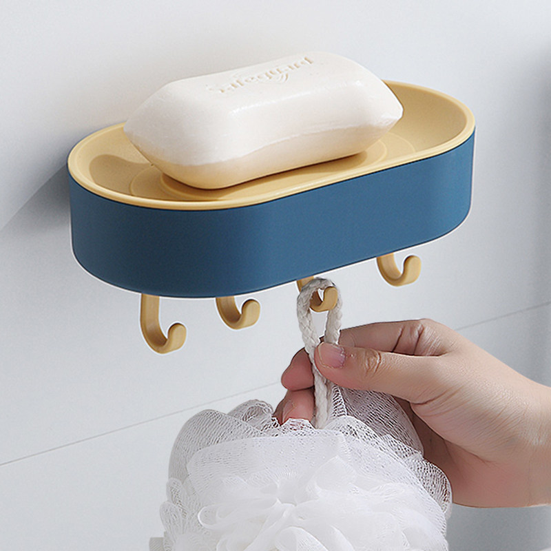 肥皂盒架子双层沥水免打孔挂钩置物架浴室壁挂香皂盒家用北欧风格