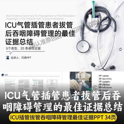 最新ICU气管插管患者拔管后吞咽障碍管理的最佳证据总结ppt