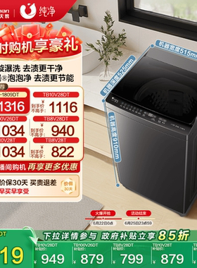 小天鹅波轮洗衣机大容量租房家用全自动洗脱8/10/12KG变频1809DT