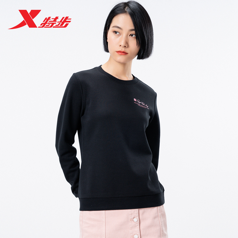 特步女装休闲卫衣2021春秋季新款运动圆领套头衫上衣979328920024