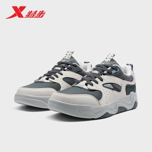 运动鞋 特步暗流板鞋 皮面保暖休闲鞋 男鞋 976419310005 2025秋冬新款