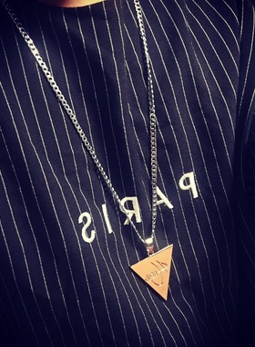 潮男酷女倒三角发型师长款毛衣链