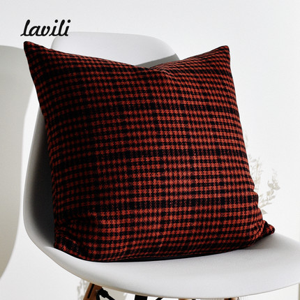 Lavili|复古怀旧焦棕红条纹毛呢混纺靠垫北欧乡村腰枕客厅抱枕套