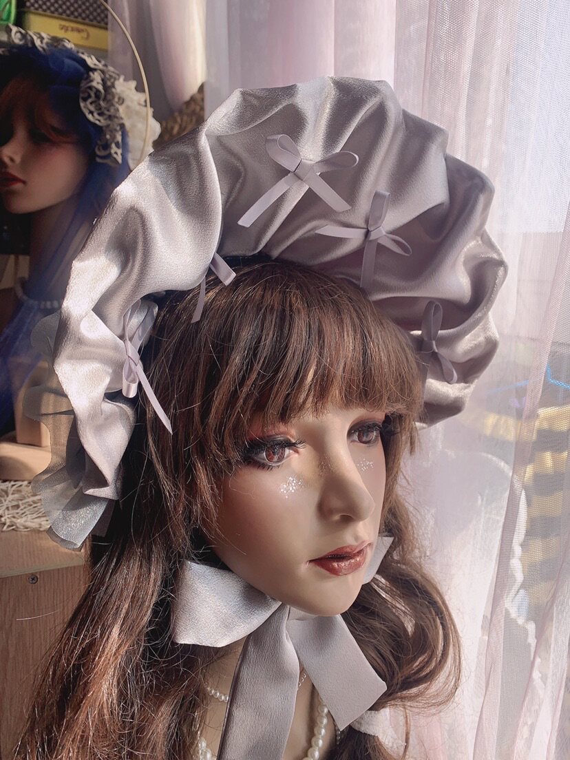 手作天使街道反光bnt灰色手作Lolita头饰波奈特