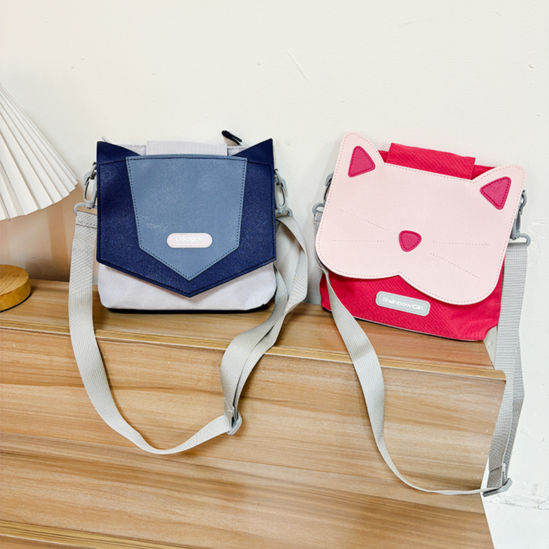 学生儿童背包可爱斜挎包单肩包卡通猫咪小挎包休闲百搭帆布包便携