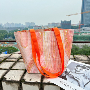 高颜值小清新单肩包编织袋逛街环保购物袋收纳袋便携饭盒袋便当包