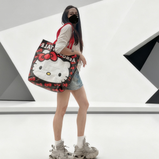 可爱卡通KT防水编织袋大容量环保购物袋单肩收纳袋旅行搬家蛇皮袋