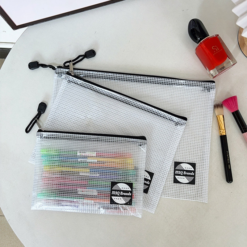 3件套~透明PVC文件袋拉链收纳袋大容量文具袋笔袋便携防水化妆袋