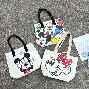 大容量带拉链帆布袋通勤上课女包卡通可爱单肩包购物袋托特环保袋