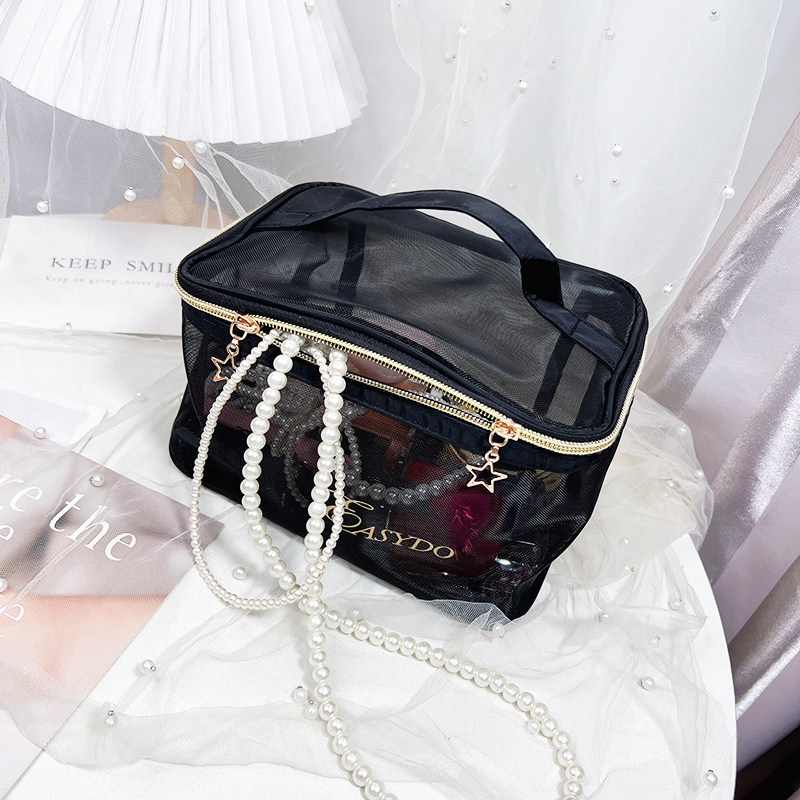 出口老美高级感透明网纱手提化妆包大容量便携式洗漱包旅行收纳包,收纳整理,化妆包,淘宝优惠券,粉丝福利购,淘宝优惠卷