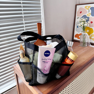 新款 多功能镂空洗浴篮健身游泳洗护收纳篮网眼大容量沙滩包手提包