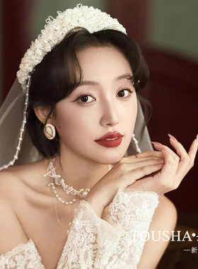 铃兰花朵甜美韩系风格头纱新娘结婚拍照头饰婚纱摄影楼跟妆配饰品