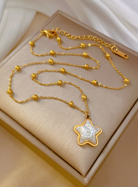 女网红锁骨链星星人鱼姬个性极简风炉内真金项链