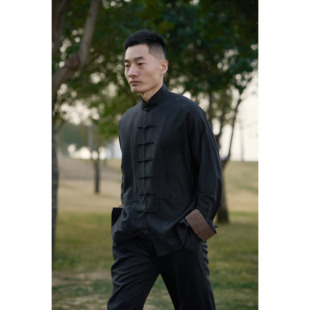 慈航布衣经典传统手工盘扣黑色丝麻套装