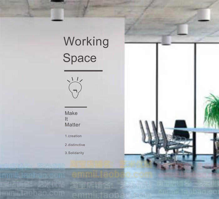 working 创意英文字母灯泡墙贴办公室书房客厅工作室墙面装饰贴纸