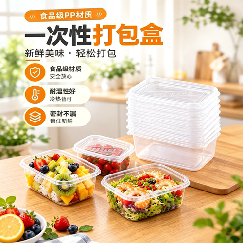 一次性餐盒食品级PP高透加厚锁鲜轻食沙拉鲜果切健身餐外卖打包盒