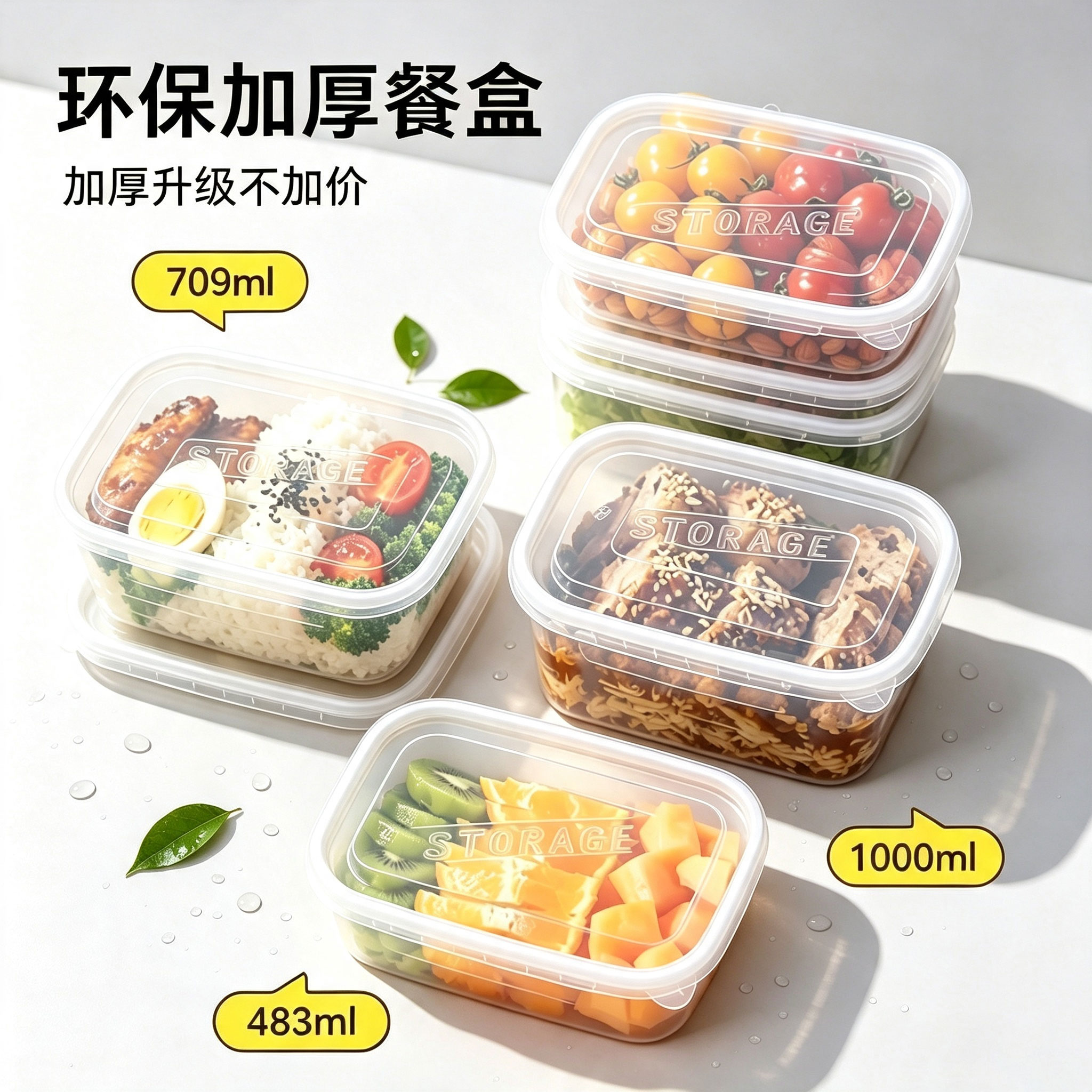 一次性碗餐盒带盖加厚长方形便当盒透明PP环保密封冷冻微波炉加热