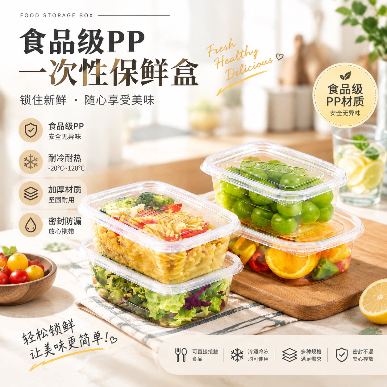 一次性打包餐盒食品级PP加厚密封可微波防漏上班减脂沙拉水果饭盒