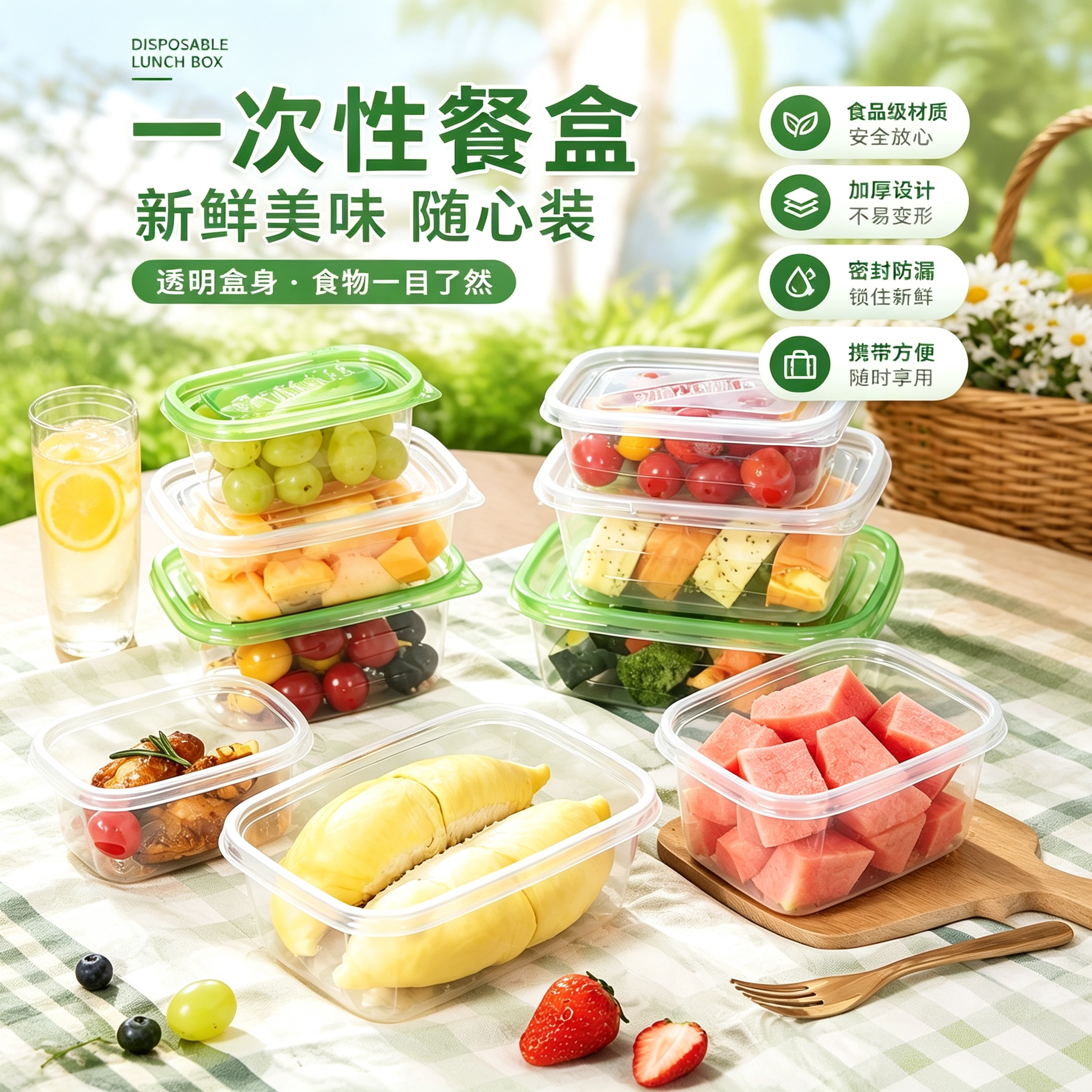 一次性餐盒食品级加厚密封防漏多规格鲜果切水果捞零食外卖打包盒