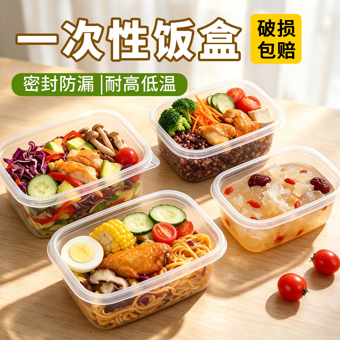一次性饭盒食品级加厚防漏透明带盖可微波可冷藏商用餐饮外卖便当