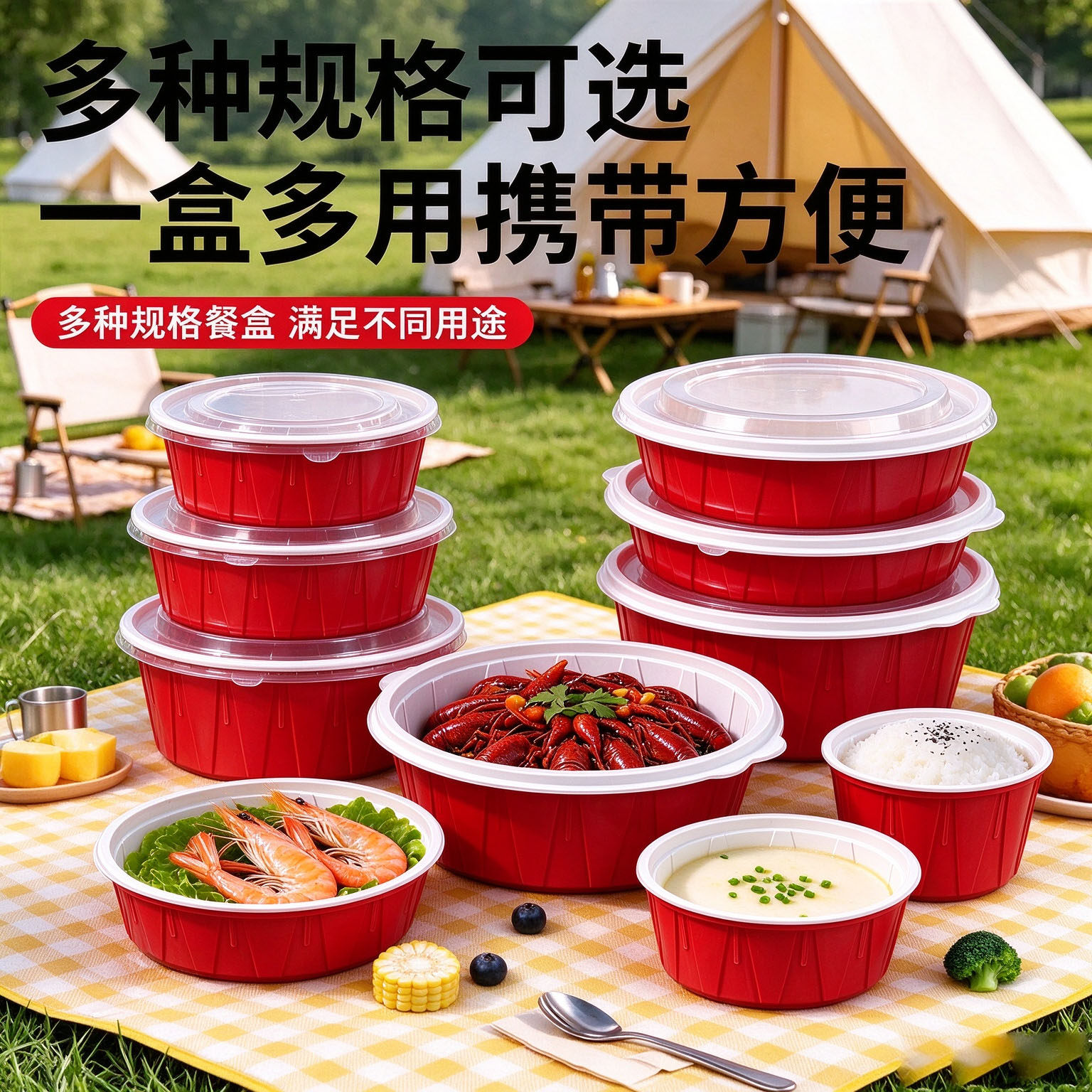 一次性碗多规格食品级加厚抗压耐高温无异味带盖密封防漏便携易带